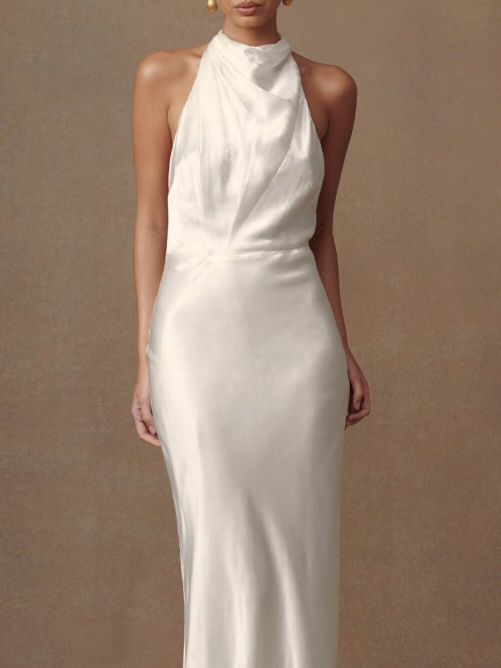 Meshki Esther Iridescent Satin Cowl Maxi Dress - Ivory